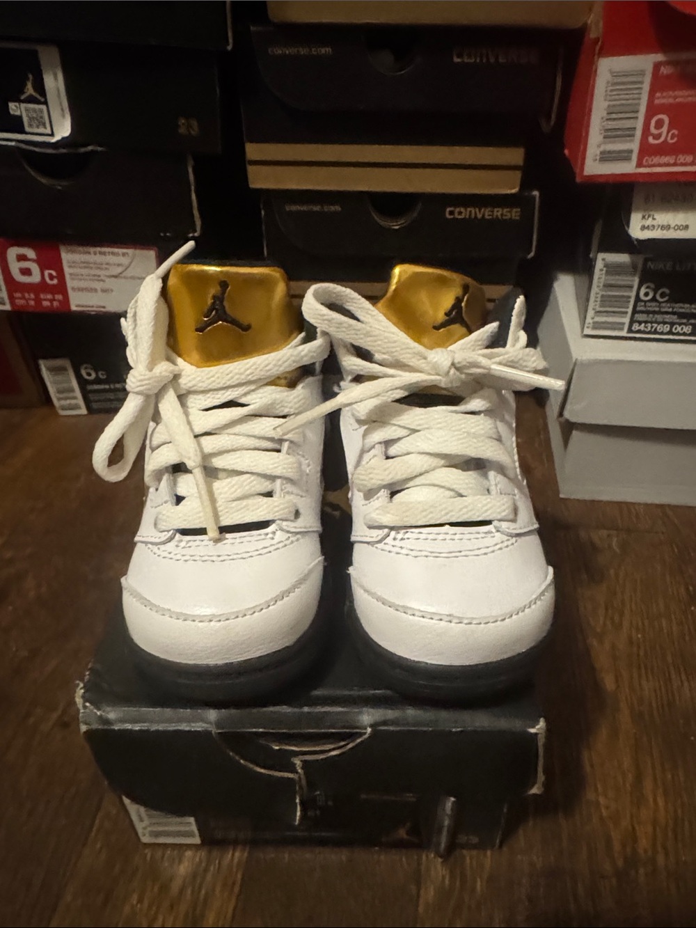 Jordan Kids White and Gold High Top Sneakers